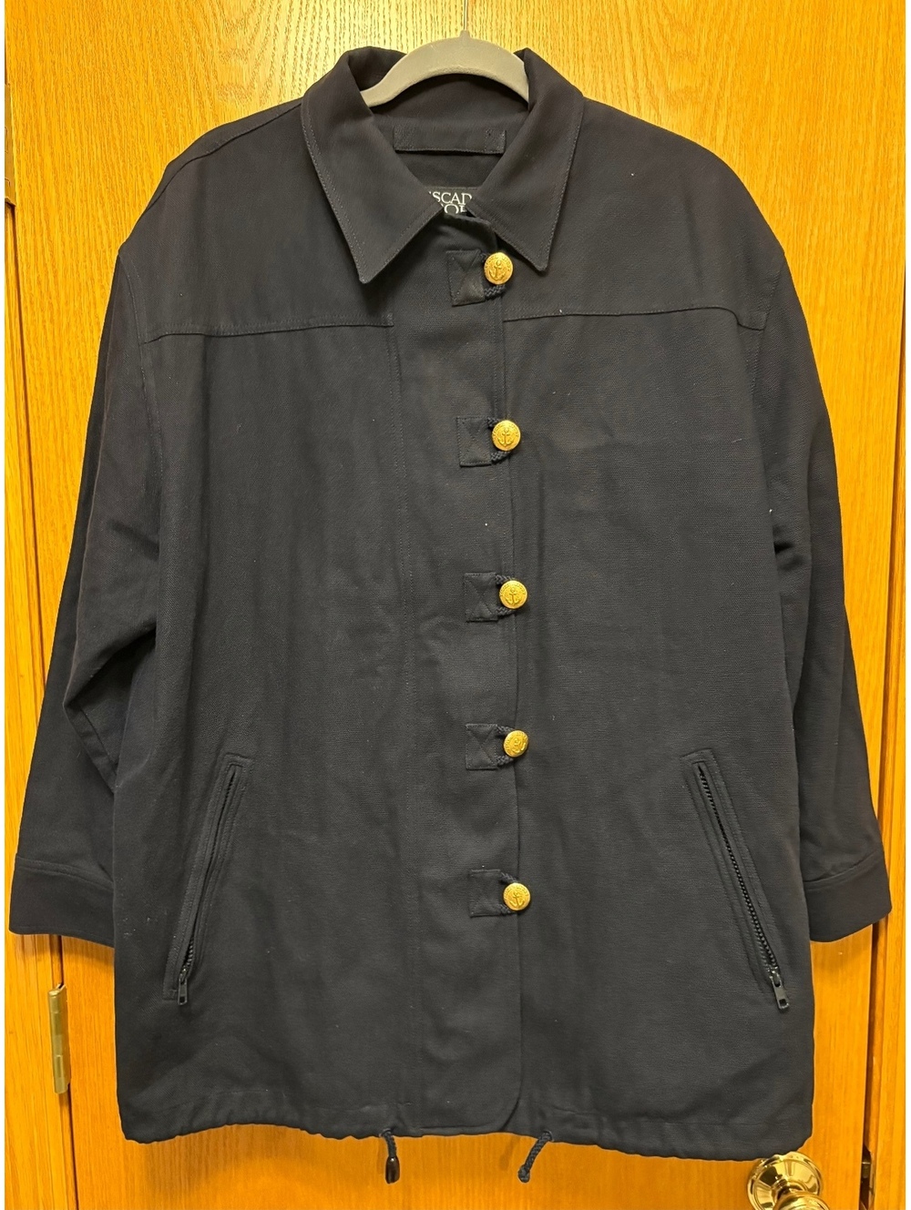 Escada Sport Women's Navy Blue Canvas Nautical Jacket Gold Anchor Buttons Size L